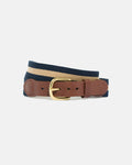 Made-in-USA Navy & Khaki Striped Smooth Belgian Surcingle Belt