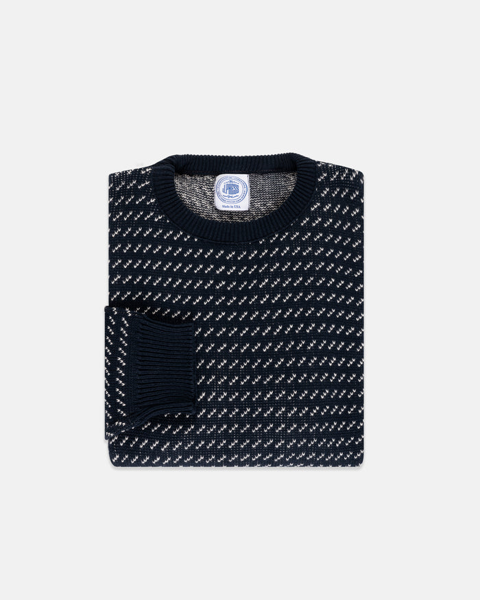 Made-in-USA Navy & Natural Birdseye Cotton Crewneck Sweater