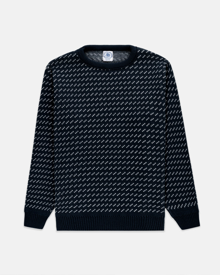 Made-in-USA Navy & Natural Birdseye Cotton Crewneck Sweater