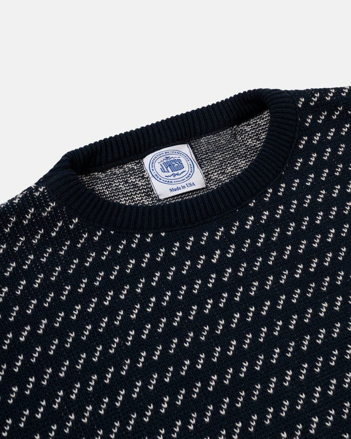 Made-in-USA Navy & Natural Birdseye Cotton Crewneck Sweater