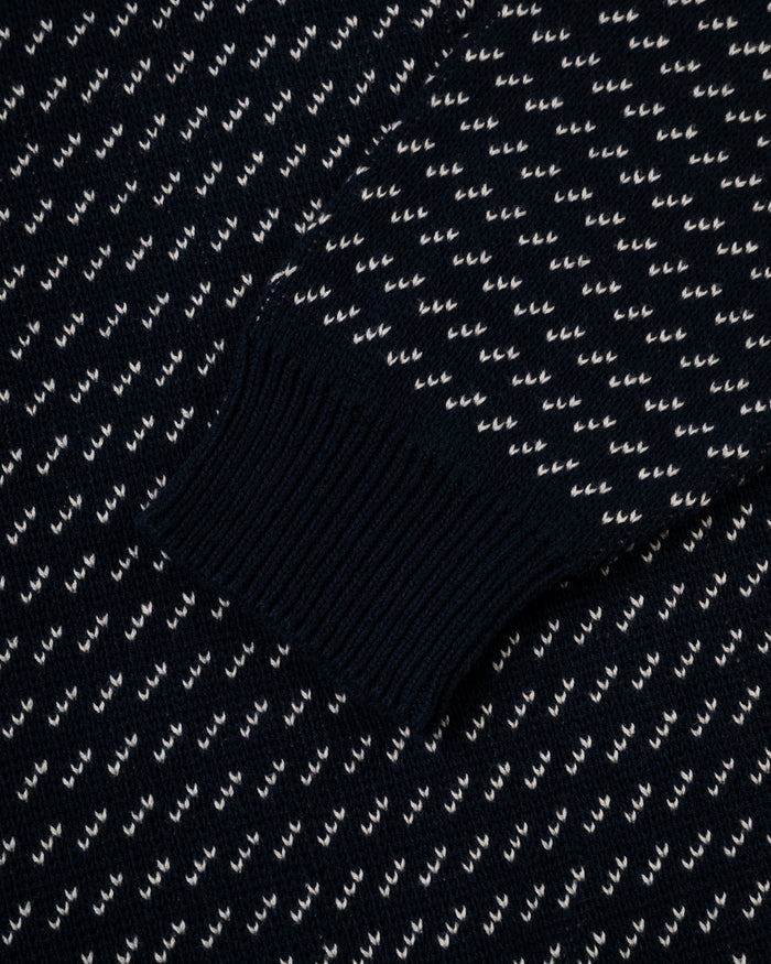 Made-in-USA Navy & Natural Birdseye Cotton Crewneck Sweater