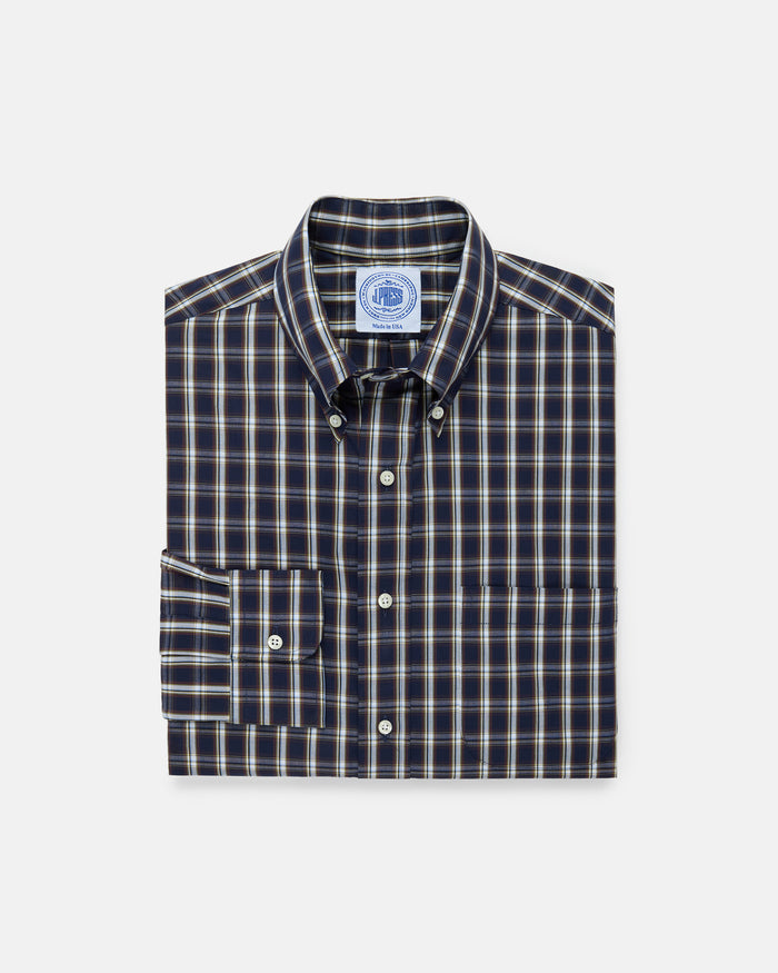 Made-in-USA Navy Plaid Cotton Broadcloth Sport Shirt - Classic Fit