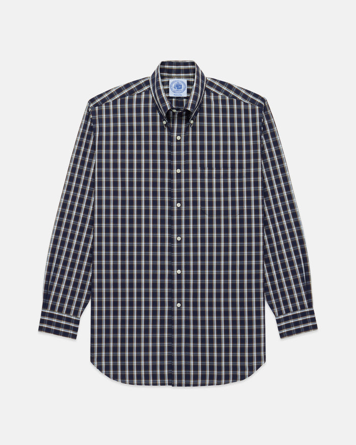 Made-in-USA Navy Plaid Cotton Broadcloth Sport Shirt - Classic Fit