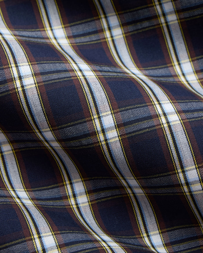 Made-in-USA Navy Plaid Cotton Broadcloth Sport Shirt - Classic Fit
