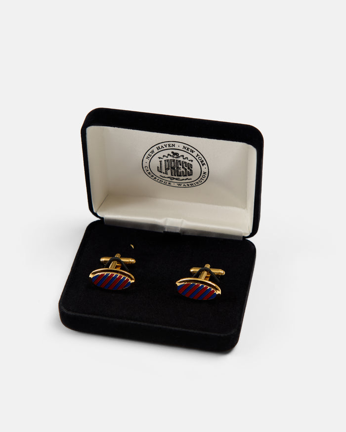 Made-in-USA Navy & Red Enamel Repp Stripe Cufflinks