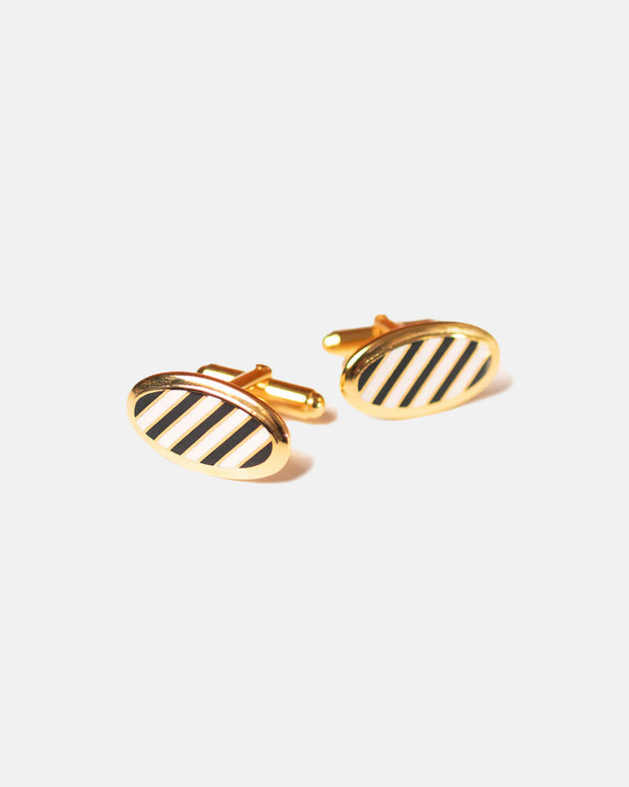 Made-in-USA Navy & White Enamel Repp Stripe Cufflinks