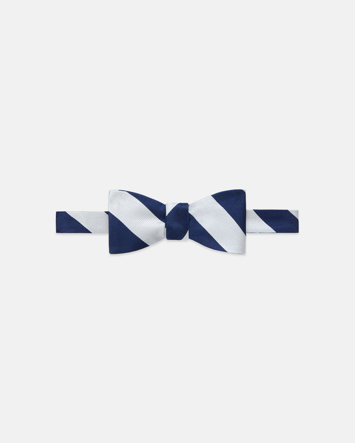 Made-in-USA Navy & White Guard Stripe Repp Bow Tie