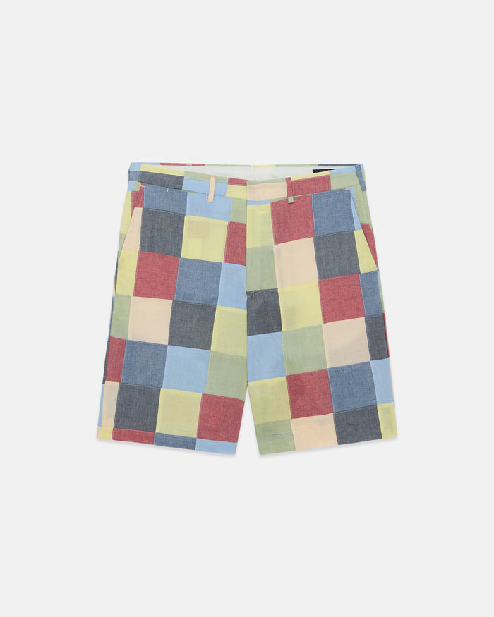 Made-in-USA Patchwork Cotton Chambray Shorts