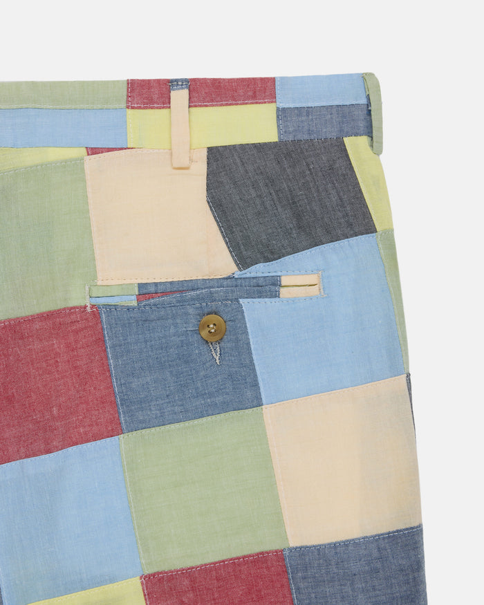 Made-in-USA Patchwork Cotton Chambray Shorts