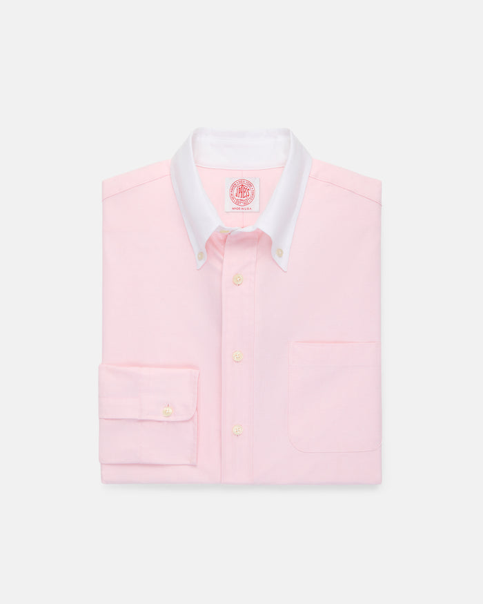 Made-in-USA Pink Contrast Collar Oxford Cloth Sport Shirt - Regular Fit