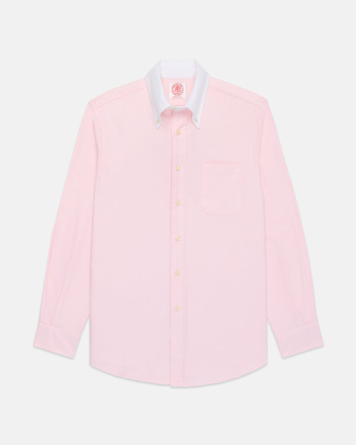 Made-in-USA Pink Contrast Collar Oxford Cloth Sport Shirt - Regular Fit