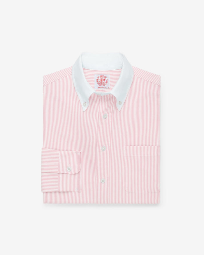 Made-in-USA Pink Stripe Contrast Collar Oxford Cloth Sport Shirt - Regular Fit