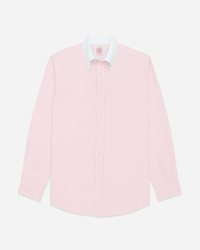Made-in-USA Pink Stripe Contrast Collar Oxford Cloth Sport Shirt - Regular Fit