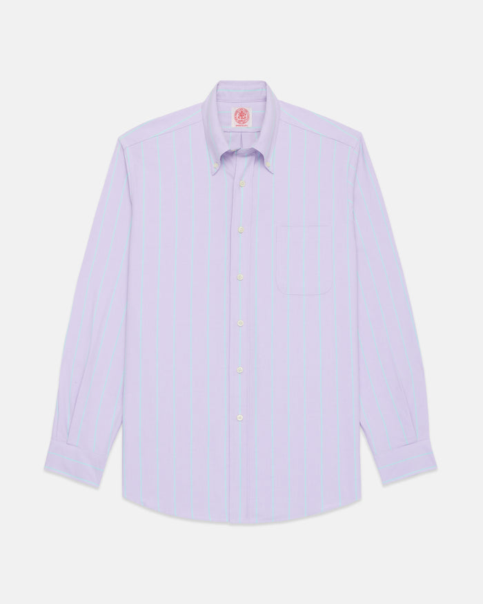 Made-in-USA Purple with Green Stripe Oxford Cloth Sport Shirt - Classic Fit