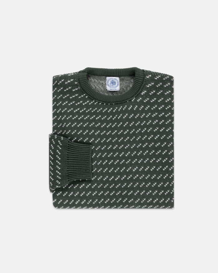 Made-in-USA Spruce Green & Natural Birdseye Cotton Crewneck Sweater
