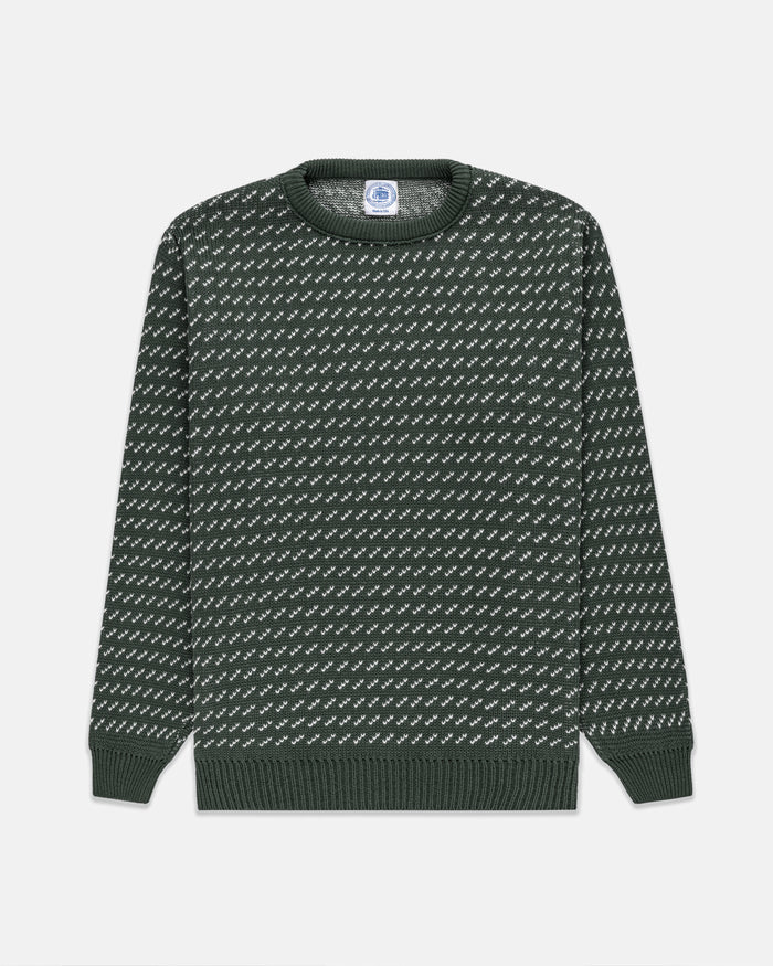 Made-in-USA Spruce Green & Natural Birdseye Cotton Crewneck Sweater