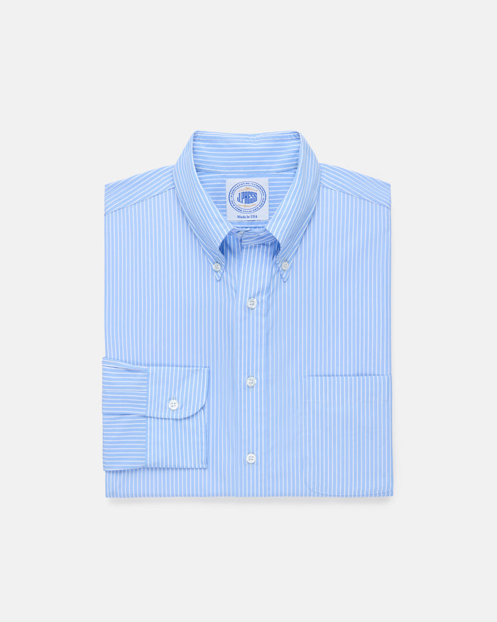 Made-in-USA Thomas Mason Blue Banker Stripe Dress Shirt - Classic Fit