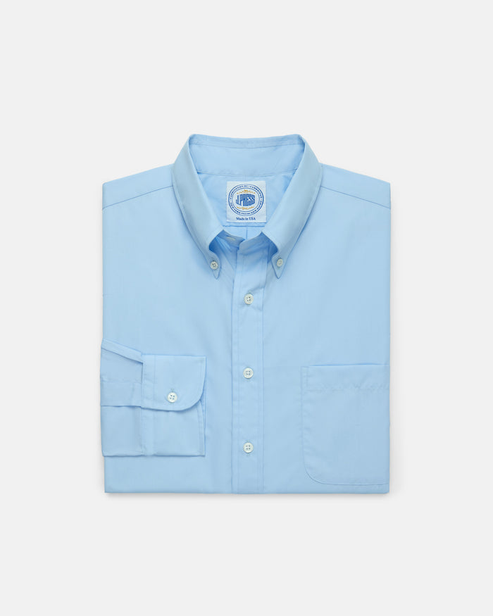 Made-in-USA Thomas Mason Blue Broadcloth Button Down Shirt - Classic Fit