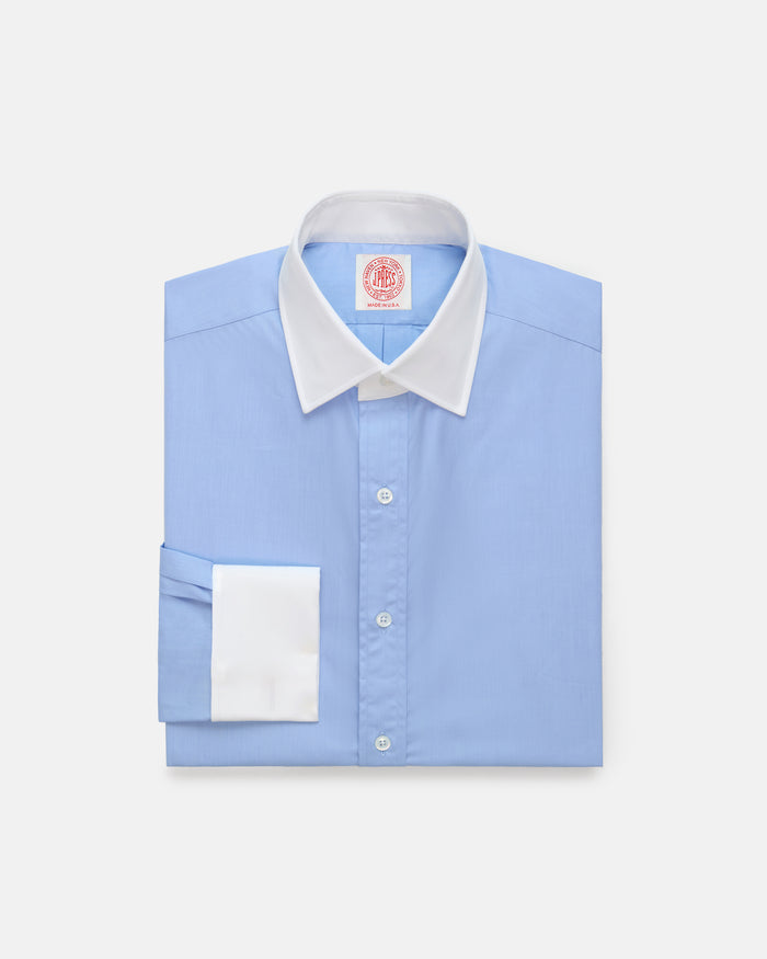 Made-in-USA Thomas Mason Blue Contrast Collar French Cuff Dress Shirt - Classic Fit