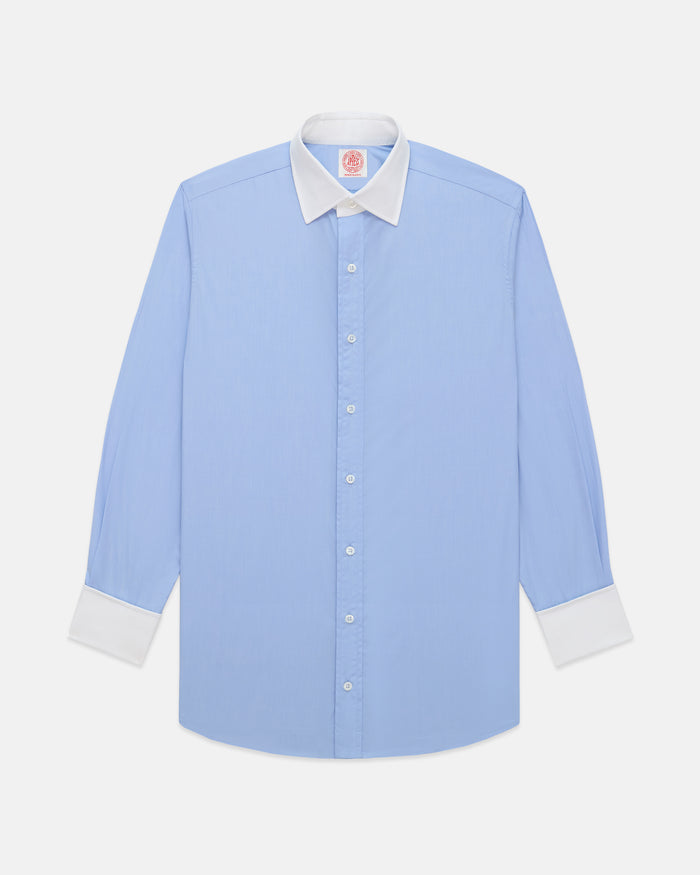 Made-in-USA Thomas Mason Blue Contrast Collar French Cuff Dress Shirt - Classic Fit