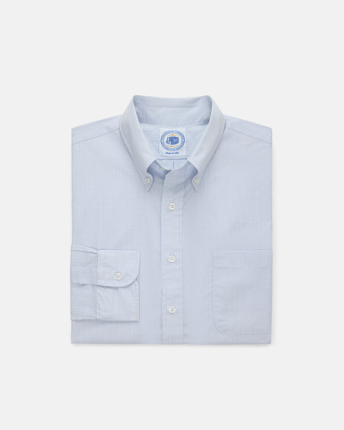 Made-in-USA Thomas Mason Blue Mini Tattersall Button Down Shirt - Classic Fit