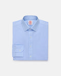 Made-in-USA Thomas Mason Blue Plaid Spread Collar Dress Shirt - Classic Fit