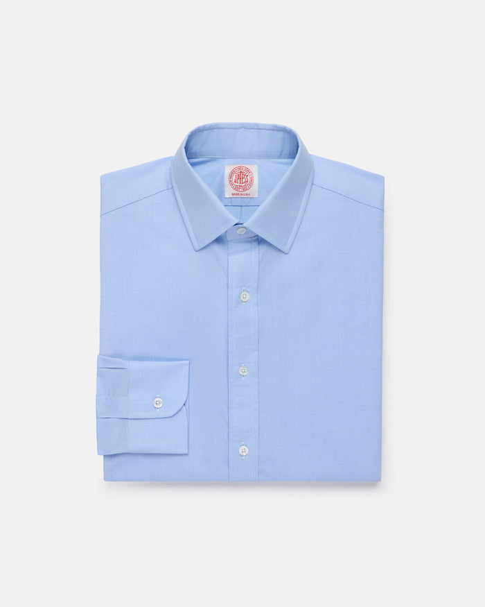 Made-in-USA Thomas Mason Blue Plaid Spread Collar Dress Shirt - Classic Fit