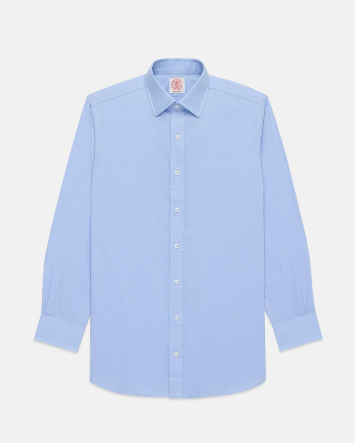 Made-in-USA Thomas Mason Blue Plaid Spread Collar Dress Shirt - Classic Fit