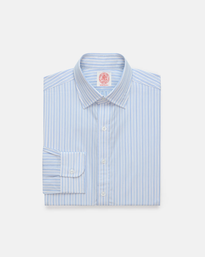 Made-in-USA Thomas Mason Blue Shadow Stripe Poplin Dress Shirt - Classic Fit