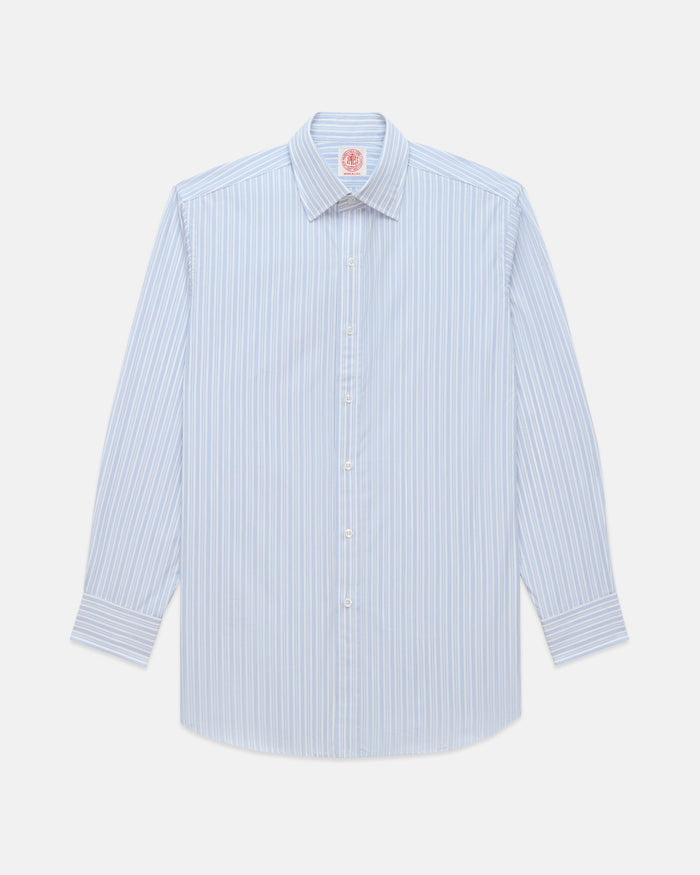 Made-in-USA Thomas Mason Blue Shadow Stripe Poplin Dress Shirt - Classic Fit