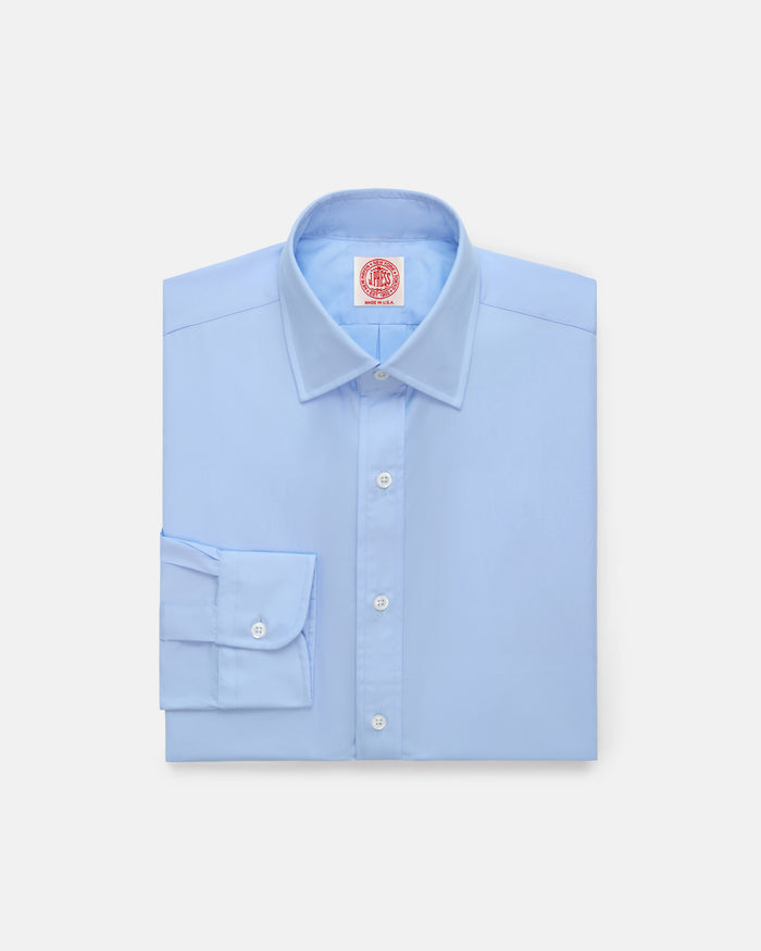 Made-in-USA Thomas Mason Blue Spread Collar Dress Shirt - Classic Fit