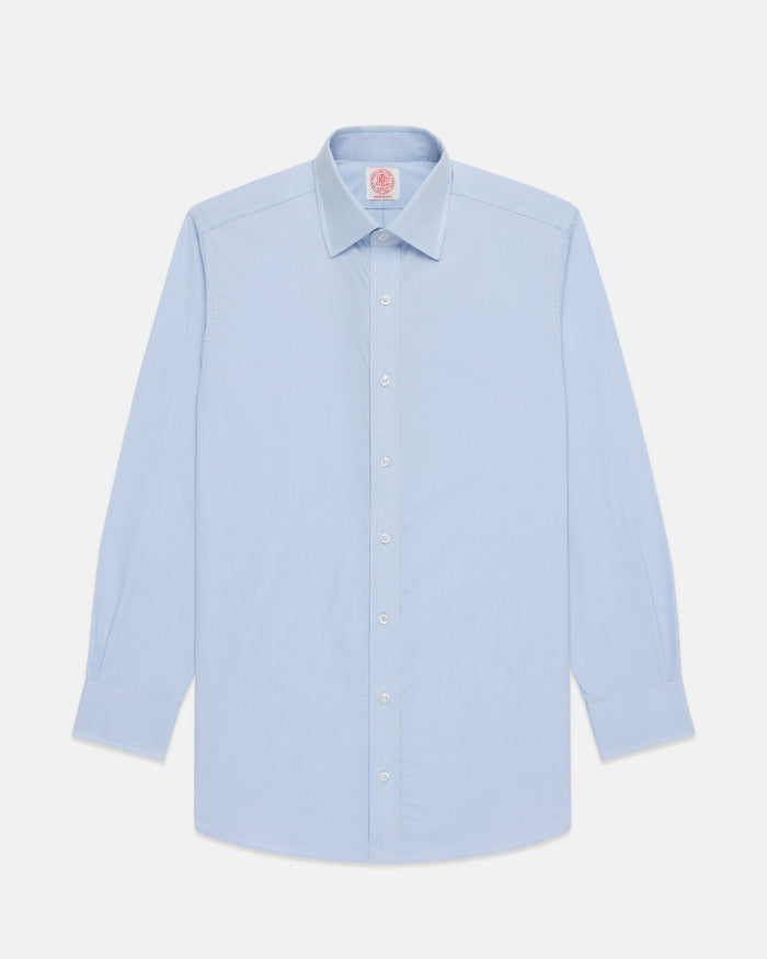 Made-in-USA Thomas Mason Blue Tattersall Spread Collar Dress Shirt - Classic Fit