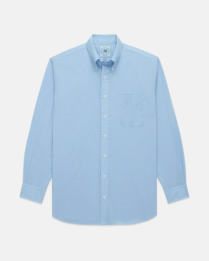 Made-in-USA Thomas Mason Blue & Yellow Glen Plaid Button Down Shirt - Classic Fit