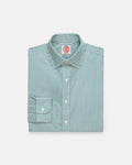 Made-in-USA Thomas Mason Green Bengal Stripe Spread Collar Dress Shirt - Classic Fit