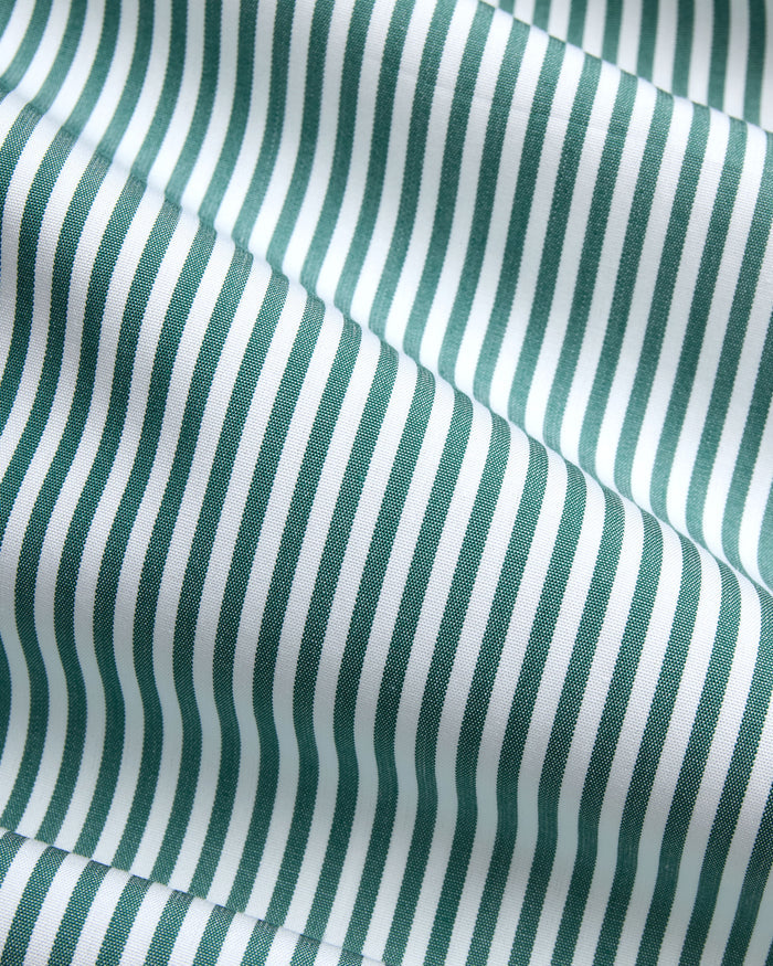 Made-in-USA Thomas Mason Green Bengal Stripe Spread Collar Dress Shirt - Classic Fit