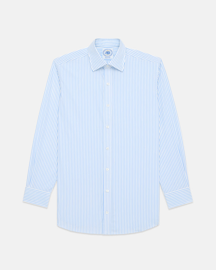 Made-in-USA Thomas Mason Light Blue Butcher Stripe Poplin Dress Shirt - Classic Fit
