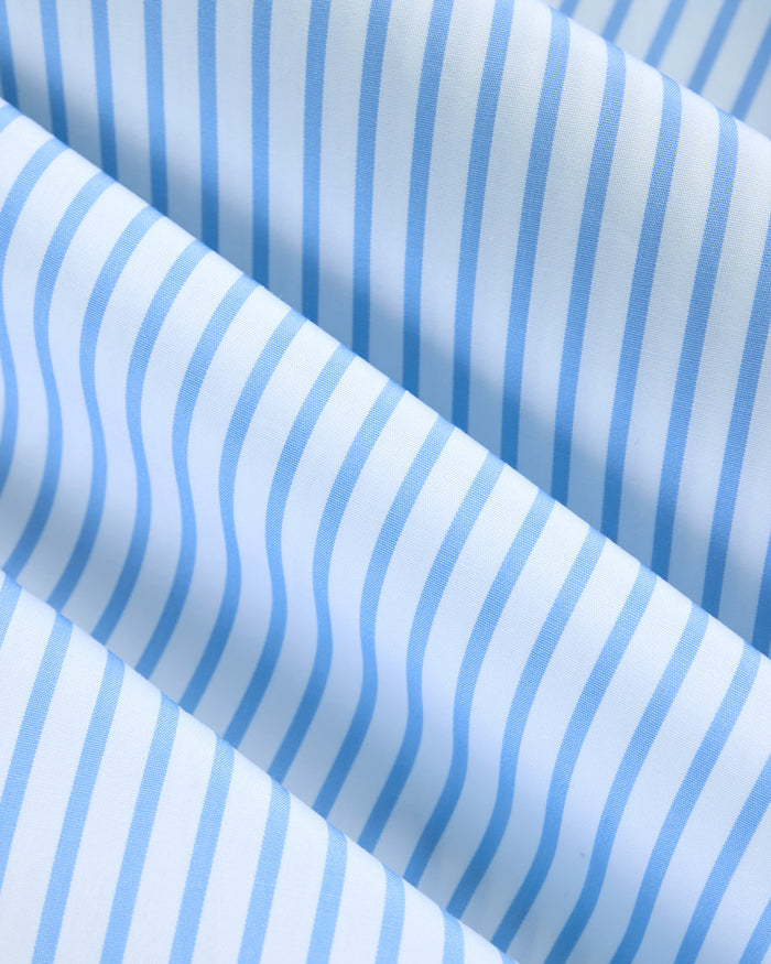 Made-in-USA Thomas Mason Light Blue Butcher Stripe Poplin Dress Shirt - Classic Fit