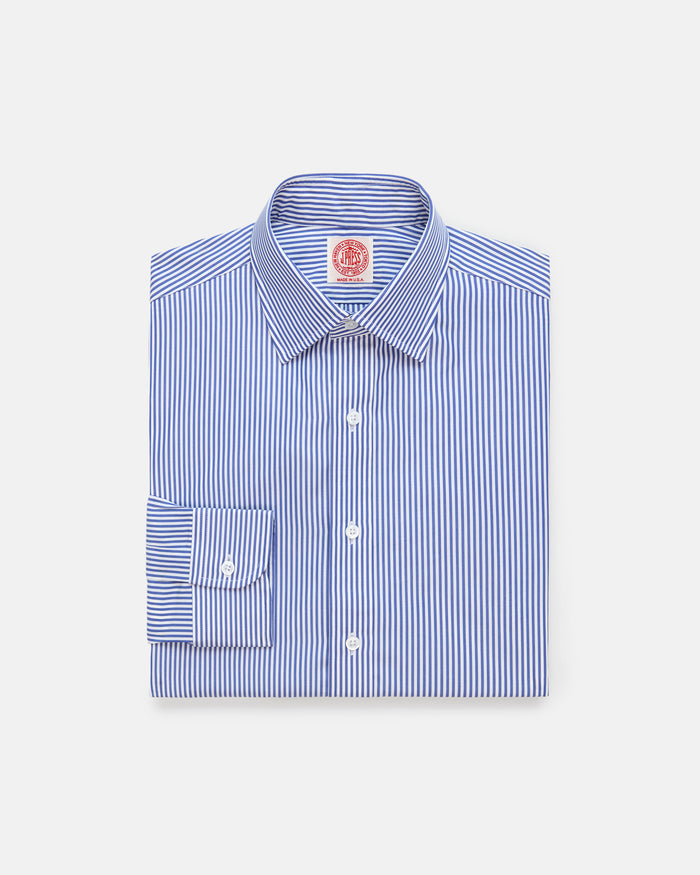 Made-in-USA Thomas Mason Navy Bengal Stripe Spread Collar Dress Shirt - Classic Fit