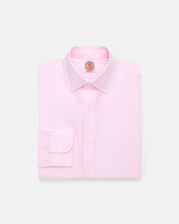 Made-in-USA Thomas Mason Pink Bengal Stripe Spread Collar Dress Shirt - Classic Fit