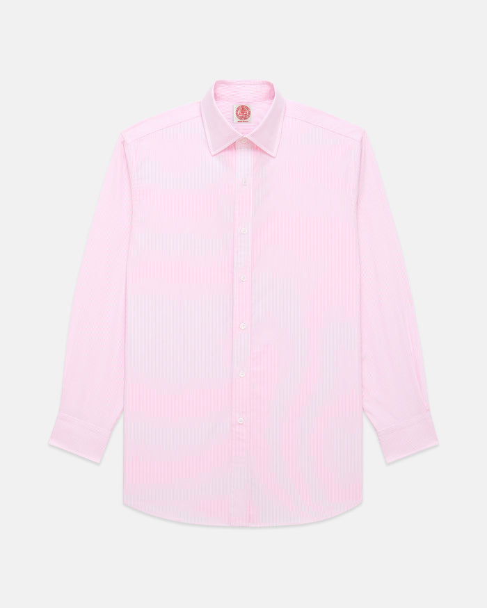Made-in-USA Thomas Mason Pink Bengal Stripe Spread Collar Dress Shirt - Classic Fit