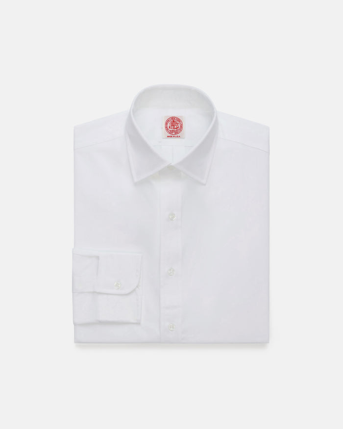 Made-in-USA Thomas Mason White Spread Collar Dress Shirt - Classic Fit