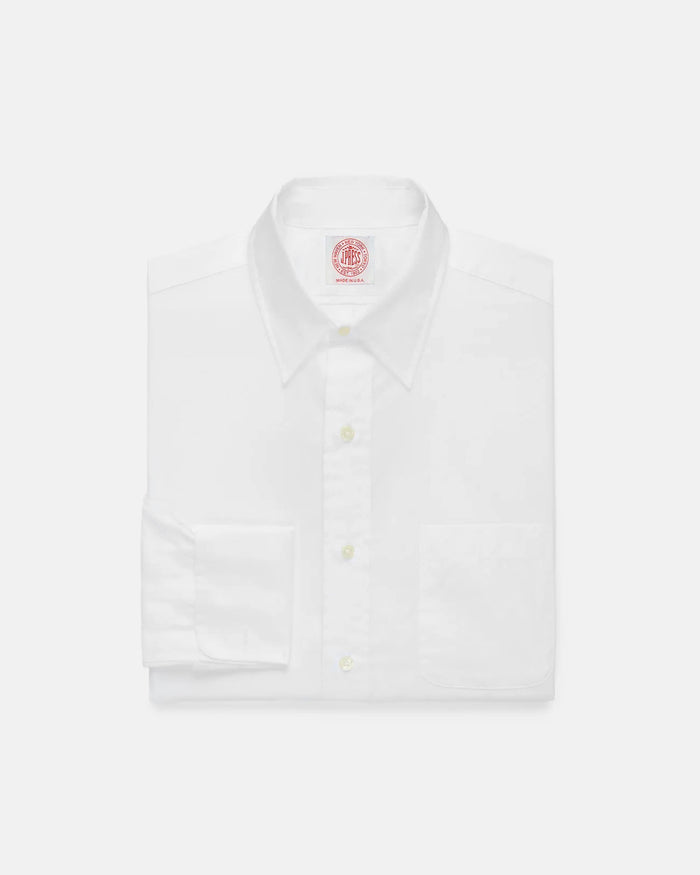 Made-in-USA White Broadcloth Point Collar French Cuff Dress Shirt - Classic Fit