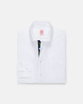 Made-in-USA White with Regimental Stripe Placket Oxford Cloth Sport Shirt - Regular Fit
