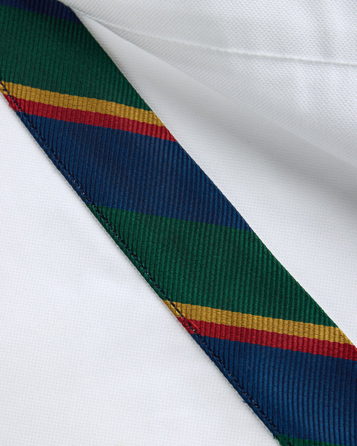 Made-in-USA White with Regimental Stripe Placket Oxford Cloth Sport Shirt - Regular Fit