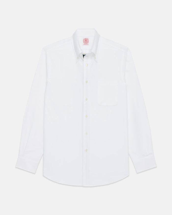 Made-in-USA White with Regimental Stripe Placket Oxford Cloth Sport Shirt - Regular Fit