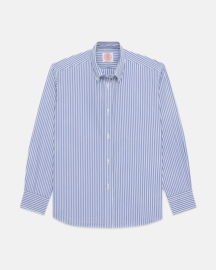 Made-in-USA Women's Blue Butcher Stripe Button Down Sport Shirt
