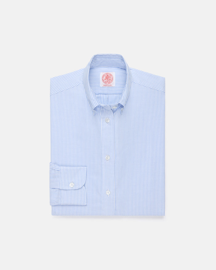 Made-in-USA Women's Blue University Stripe Oxford Cloth Sport Shirt