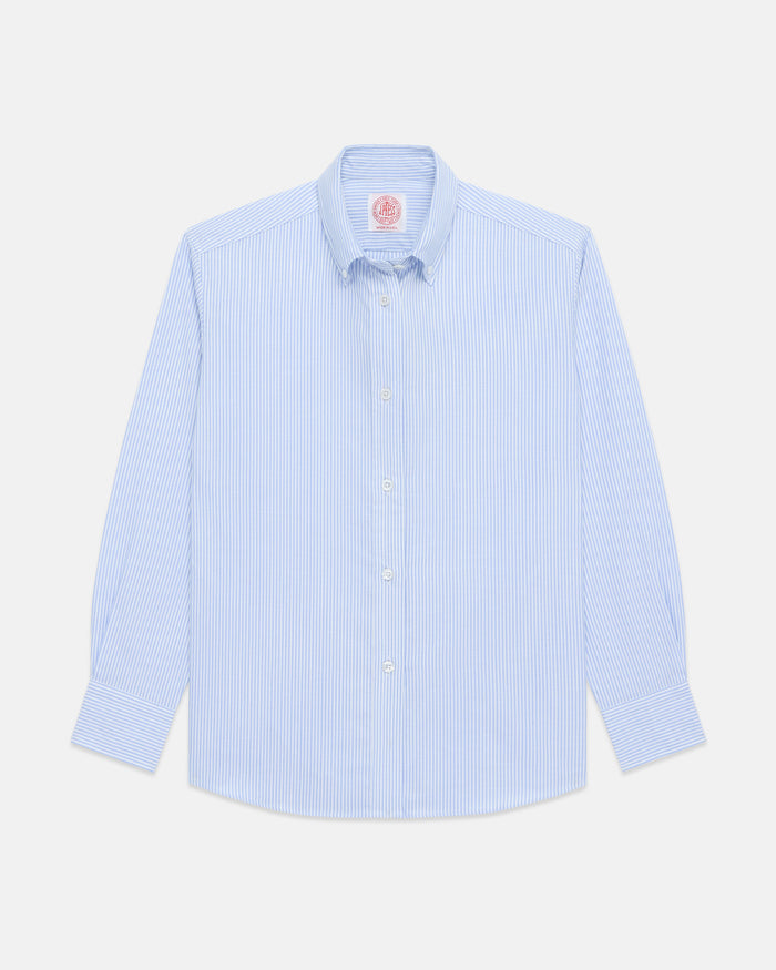 Made-in-USA Women's Blue University Stripe Oxford Cloth Sport Shirt