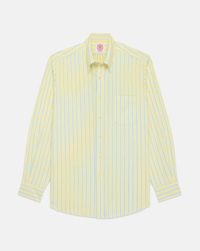 Made-in-USA Yellow, Blue & White Stripe Oxford Cloth Sport Shirt - Classic Fit