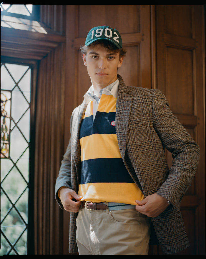 Made-in-USA Yellow & Navy Guard Stripe J. Press Seal Cotton Rugby